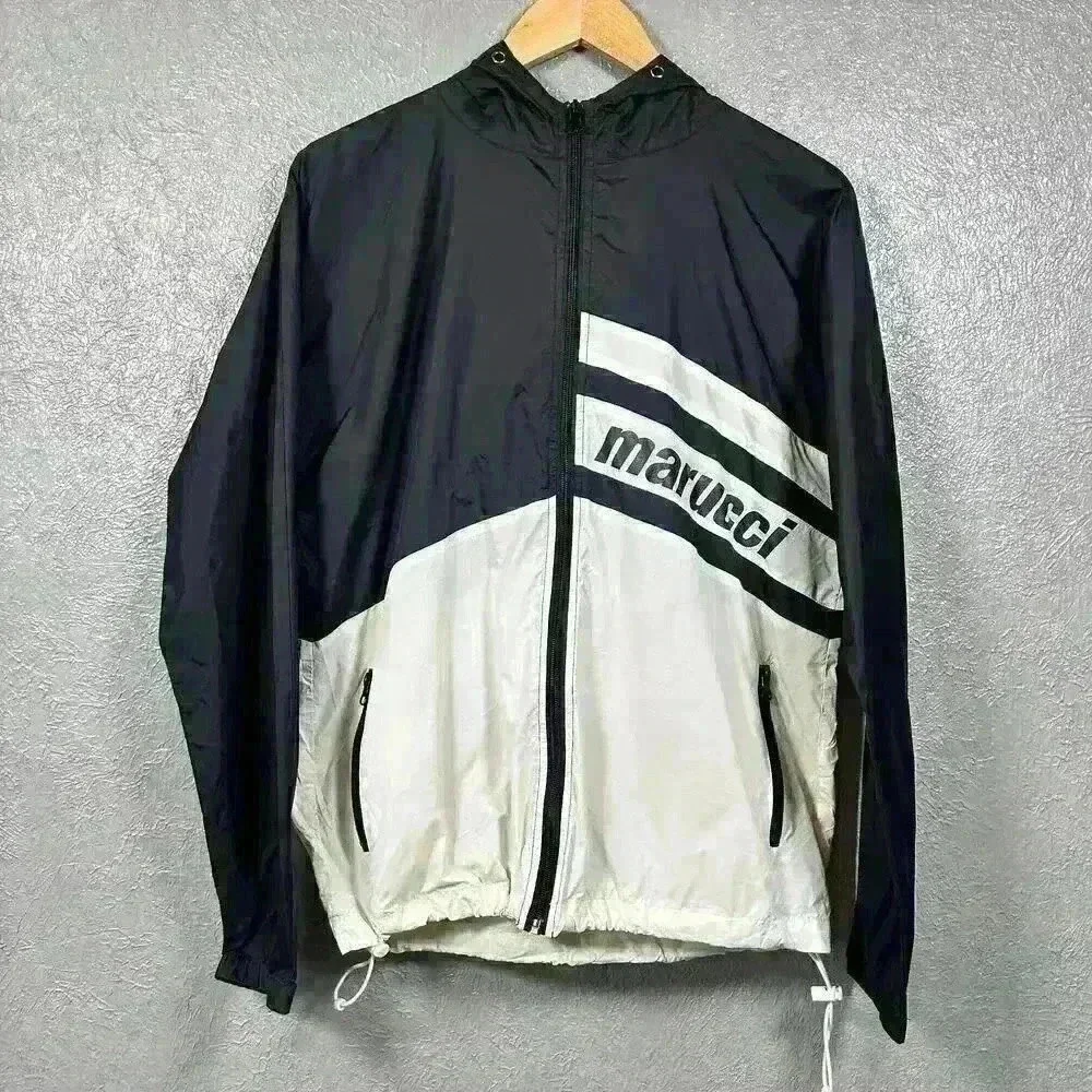 MARUCCI Retro Style 90s Zip Up Black White Baseball Windbreaker Men Small
